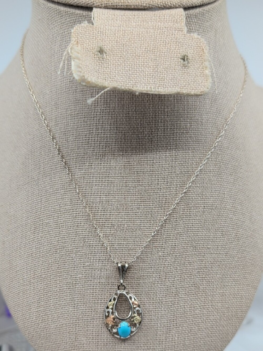 Coleman Black Hills Gold 12K Sterling Turquoise Pendant Necklace 16" w/ COA - Picture 10 of 17